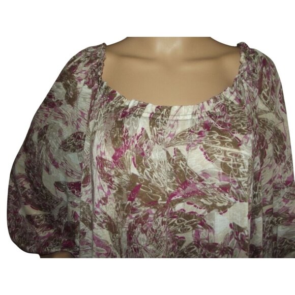 a.n.a. Blouse Womens Size 3X Purple Tan Print Peasant Lightweight Elastic Waist - Picture 6 of 12
